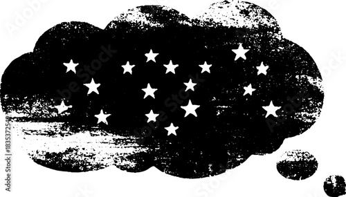 Grunge black and white thought bubble with stars for urban art design