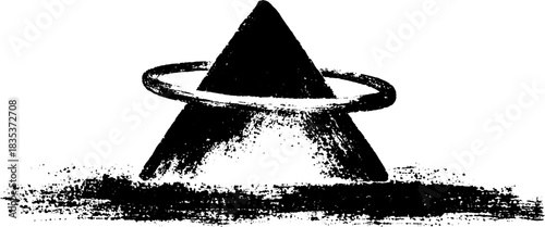 Geometric abstract art with intersecting triangle and ring - black and white design for creative projects