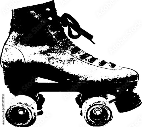 Vintage roller skate black and white stencil illustration for urban art and design projects
