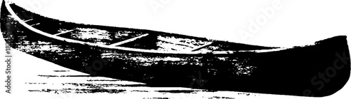 Black and white stencil of wooden canoe for nautical design concepts and outdoor themes