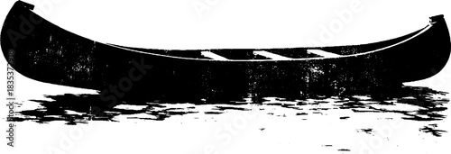 Black and white silhouette of wooden canoe on water surface for nautical design