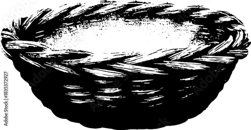 Black and white woven basket stencil illustration - artistic design for print or poster