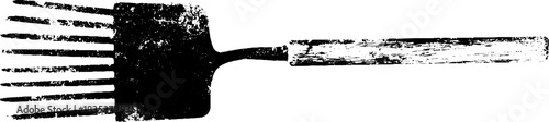 Grunge stencil illustration of a wooden rake for rustic and agricultural designs