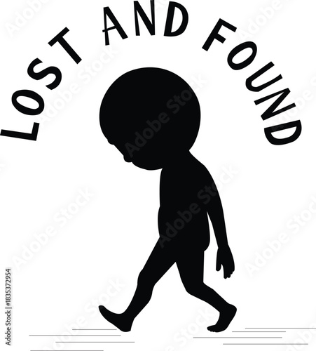 Sad child walking alone in a lost and found silhouette