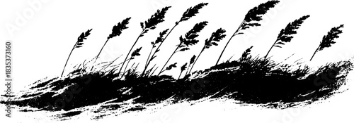 Monochrome stencil art of alpine meadow grasses for nature design projects