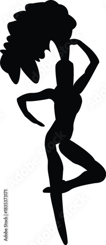 Elegant woman dancing with flowing hair silhouette