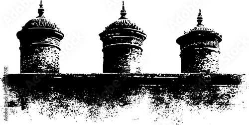 Black and white geometric castle turrets stencil illustration for urban art design