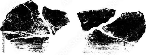 Black and white stencil of breaking ice floes for design projects