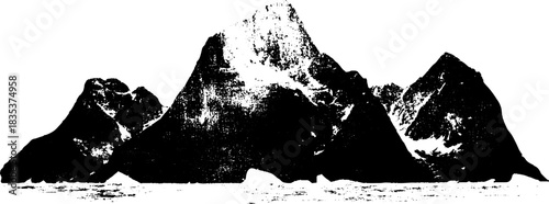 Monochrome stencil art of breaking ice floes in rugged landscape for creative design