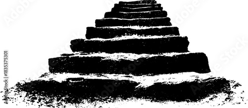 Monochrome stencil illustration of urban brutalist steps for creative design