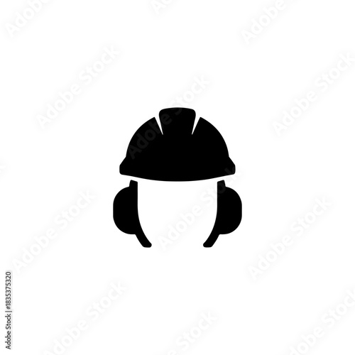 Black silhouette icon of a hard hat with ear protection