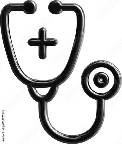 3D rendered stethoscope icon with a plus symbol on a white background medical healthcare
