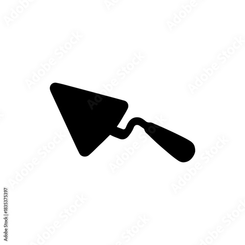 Black silhouette of a masonry trowel on a white background