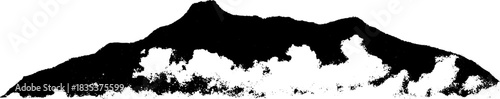 Black and white stencil of cloud shadows on mountain landscape for urban art design