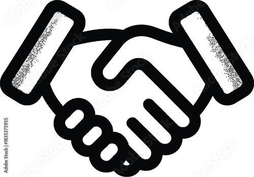 Black and White Handshake Icon with Textured Edges agreement deal
