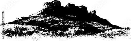 Black and white stencil art of coarse hillside heath landscape for urban design