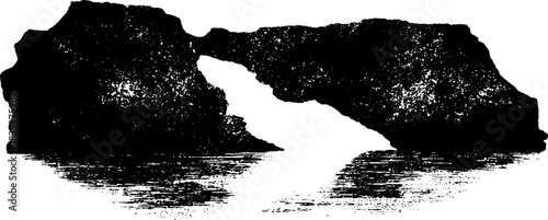 Black and white coastal rock pools stencil illustration for wall art or design