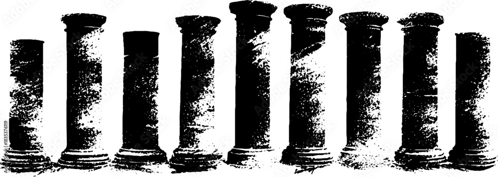 Fototapeta premium Black and white stencil art of ancient columns for architectural design