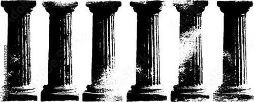 Black and white stencil illustration of classical columns for design and decor