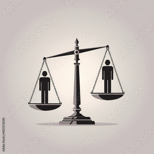 Illustration of a balance scale with two human figures on the pans