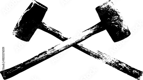 Monochrome stencil design of crossed carpenter tools for industrial art and decor