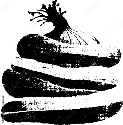 Abstract black and white onion bot stencil illustration with grunge texture