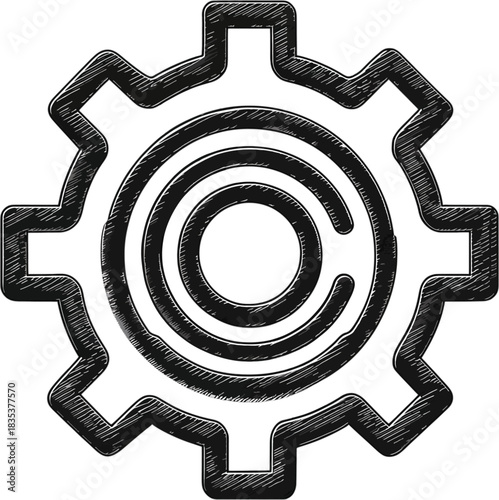 Hand Drawn Black and White Gear with Copyright Symbol cogwheel