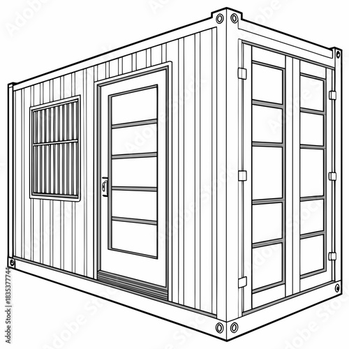 Modern shipping container home design with a window and a contemporary door