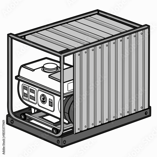 Portable generator enclosed in a protective metal frame with a corrugated metal housing for outdoor use