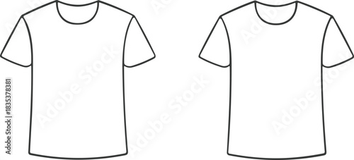 Clean vector illustration of two blank short sleeve T-shirts, perfect for apparel templates, fashion design mockups, clothing branding and minimalist graphic artwork