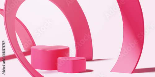 Pink product display platforms with abstract arches for presentation