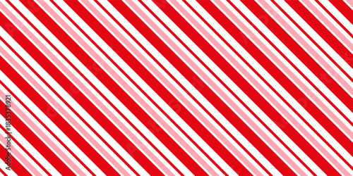 Candy cane Christmas background, peppermint diagonal stripes print seamless pattern vector illustration