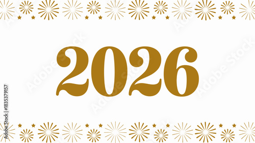 Golden 2026 numbers with decorative festive borders on a white background celebrating the upcoming new year and future possibilities
