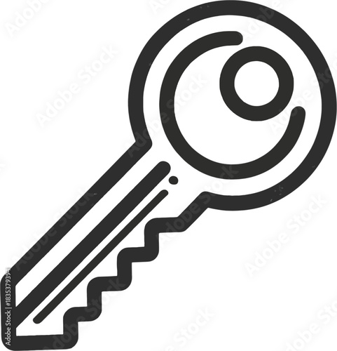 Stylized Key Icon with Textured Outline on White Background