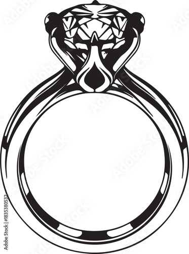 Detailed Black Silhouette of a Diamond Engagement Ring