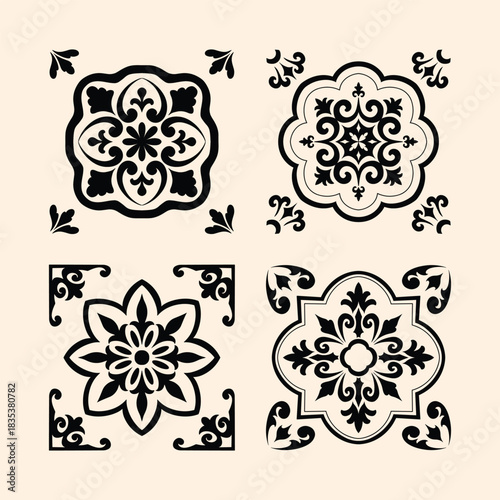 Talavera Tile Pattern Set Design vector illustration