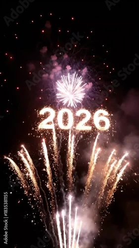 2026 with fireworks in the sky, New Year 2026 Fireworks Celebration, New Year Celebration.
