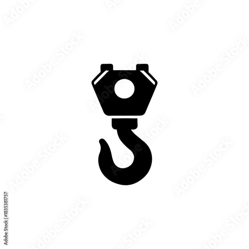 Black silhouette of a heavy duty industrial crane hook