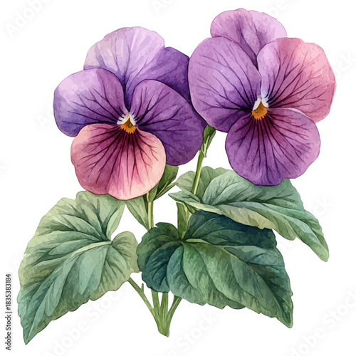 watercolor of Viola Flower vector painting, isolated on a white background.