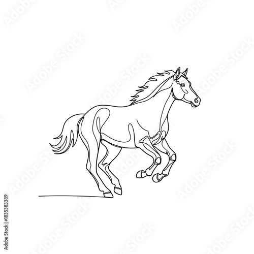 Running horse minimalist galloping one line drawing vector illustration