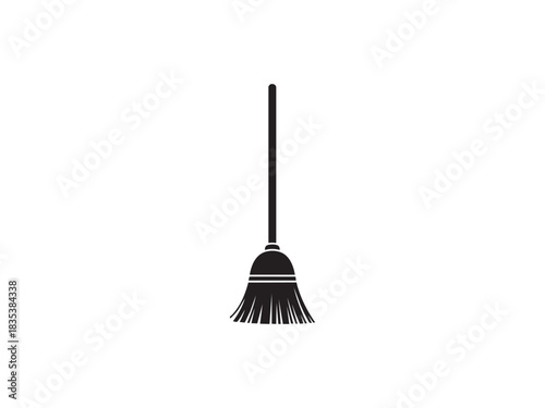 Broom stick simple black and white vector illustration for cleaning floor