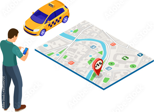 Online Taxi Isometric Concept