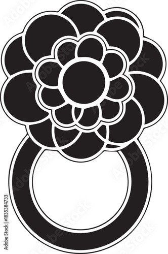 Black detailed flower door knocker with ring decorative