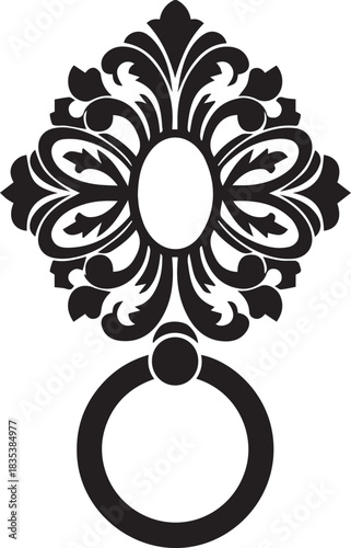 Black ornate door knocker with floral motif decorative