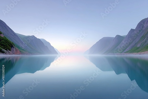 Mountains Reflecting in Calm Lake at Dawn