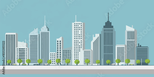 New York City skyline vector illustration showing urban cityscape with modern buildings, skyscrapers, and architecture