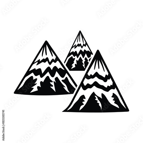 Mountain Peaks Black and White Vector Illustration