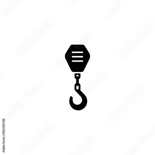 Black silhouette of a hoist with a hook for lifting heavy objects