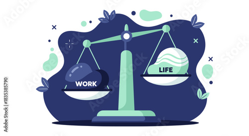 An illustration depicts a balanced scale, symbolizing the crucial equilibrium needed between work and personal life for overall well-being and a fulfilling existence.