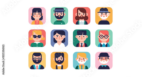 Diverse flat design avatar collection featuring various human characters for modern user profiles and digital identities. Perfect for social media and app interfaces